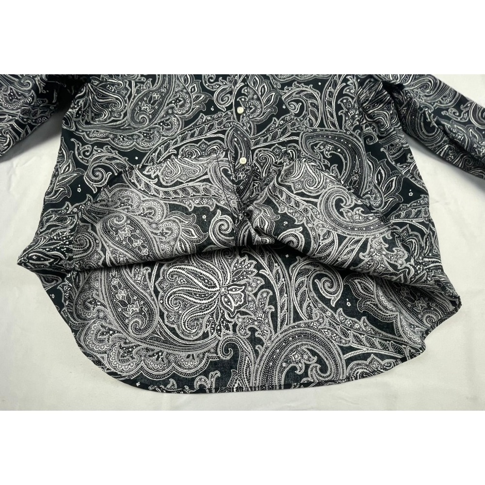 Lauren Ralph Lauren Black White Paisley Non-Iron Cotton Button Down Shirt Large